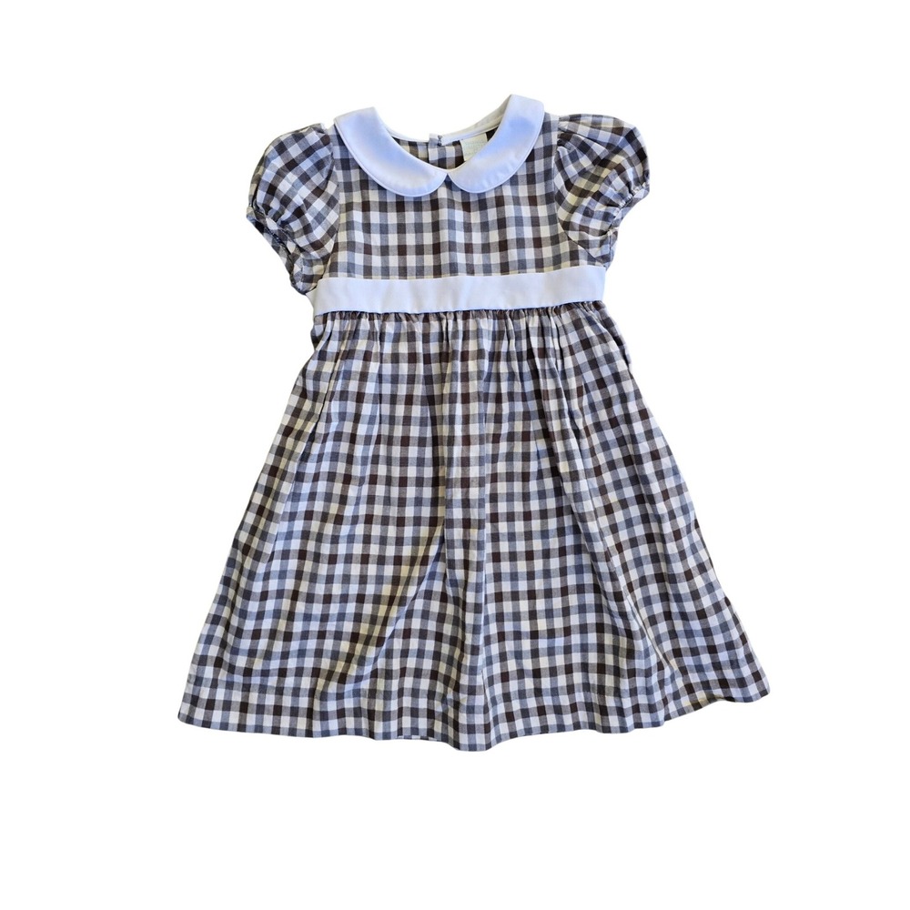 Edgehill Collection Brown Gingham Peter Pan Collar Cottage Prairie Tea Dress 3T